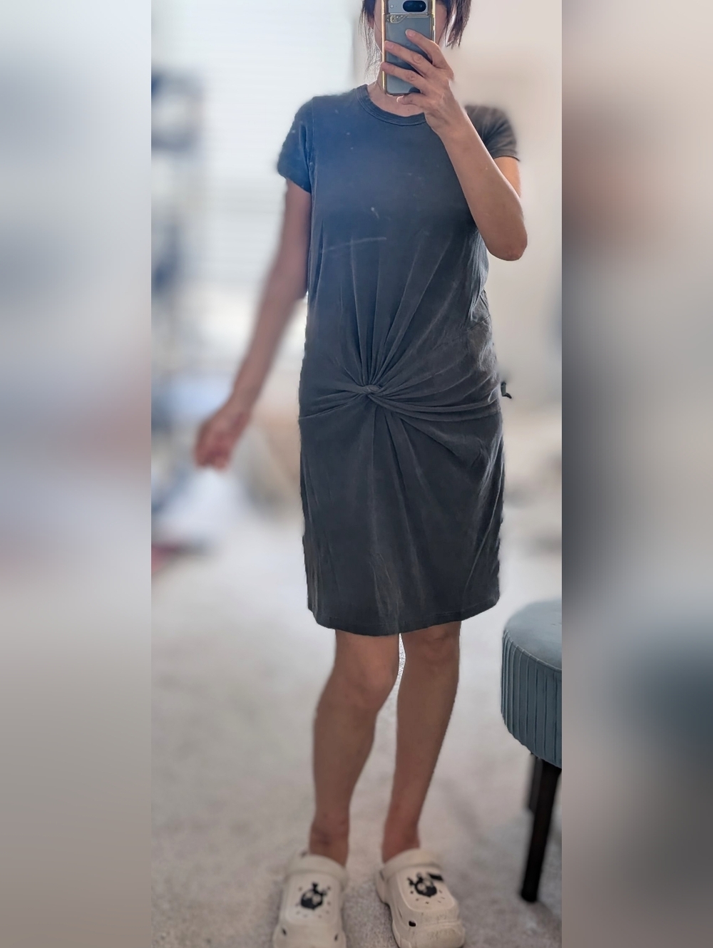 NSF Charcoal Gray Pigmented Twisted Knot-Front Mini Dress